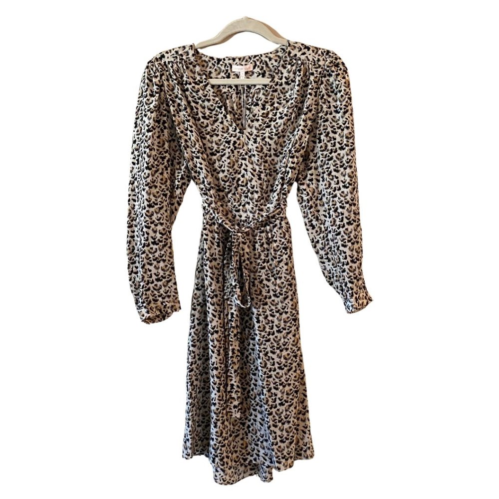 REBECCA TAYLOR 100% Silk Leopard Long Sleeve Dress